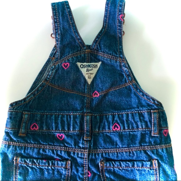 12 Month Denim Osh Kosh Overalls - Pink Hearts - Picture 7 of 8